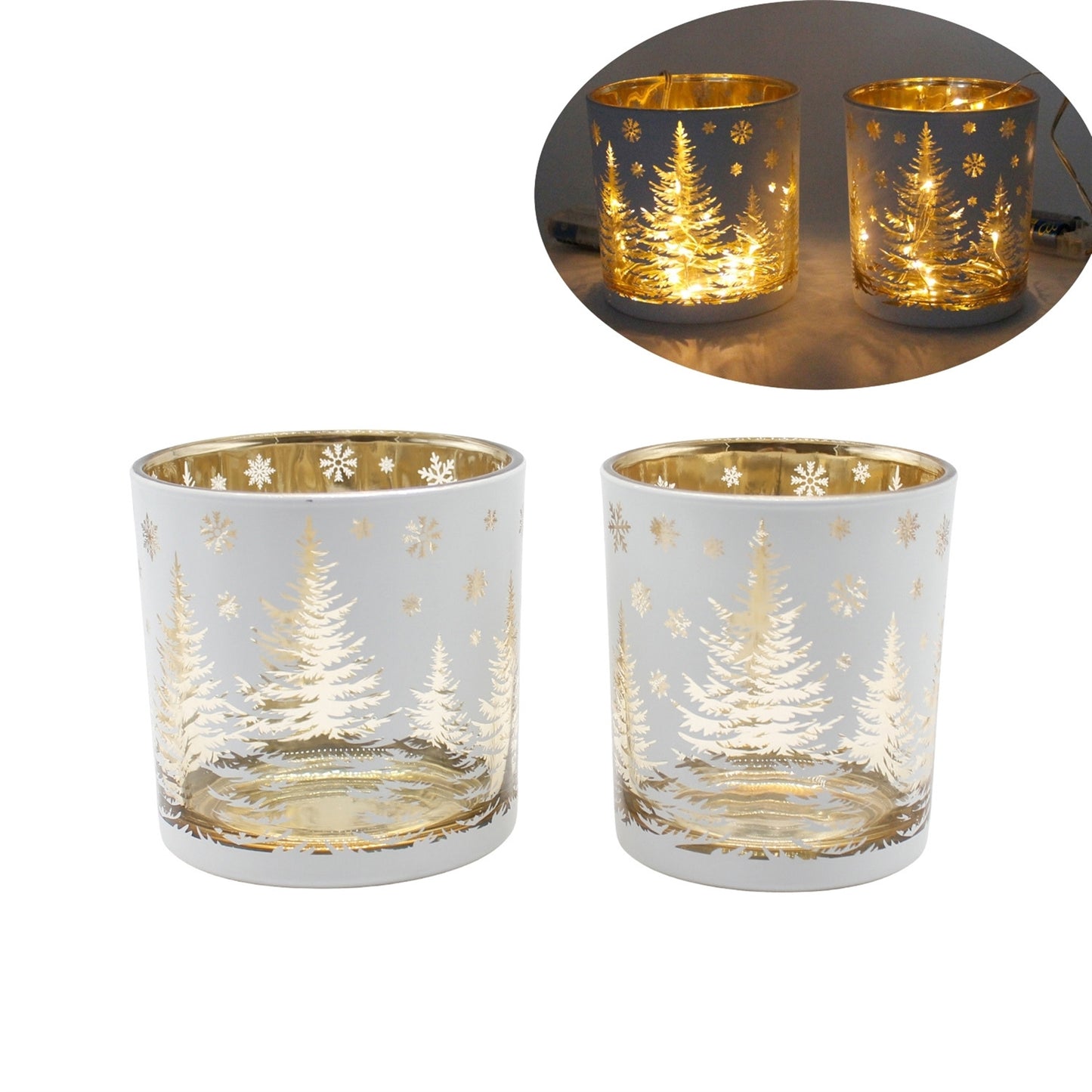 Set of 2 Gold and White Tree Jars