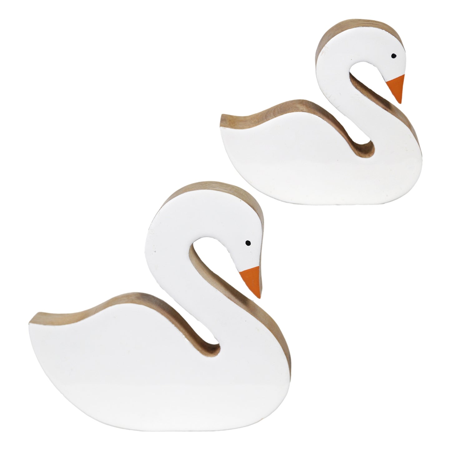 Set of 2 Wood and Enamel Swans