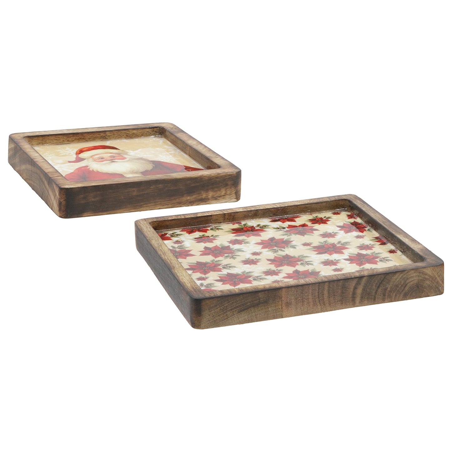 Set of 2 Santa and Poinsettia Trays