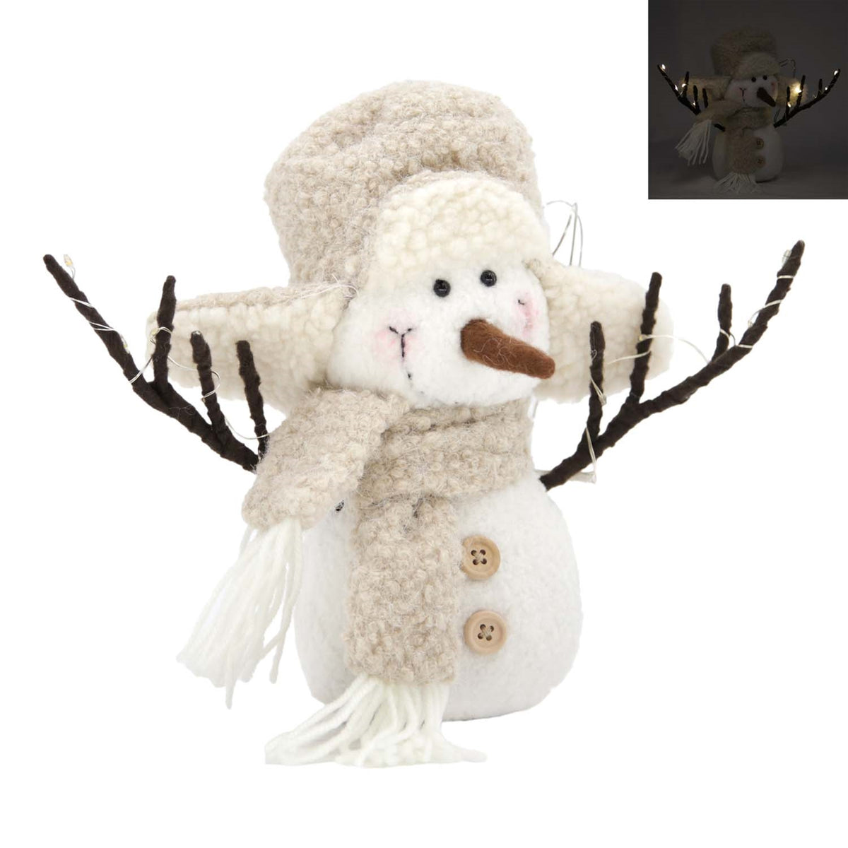Fuzzy Plush Trapper Hat Snowman with LED Arms