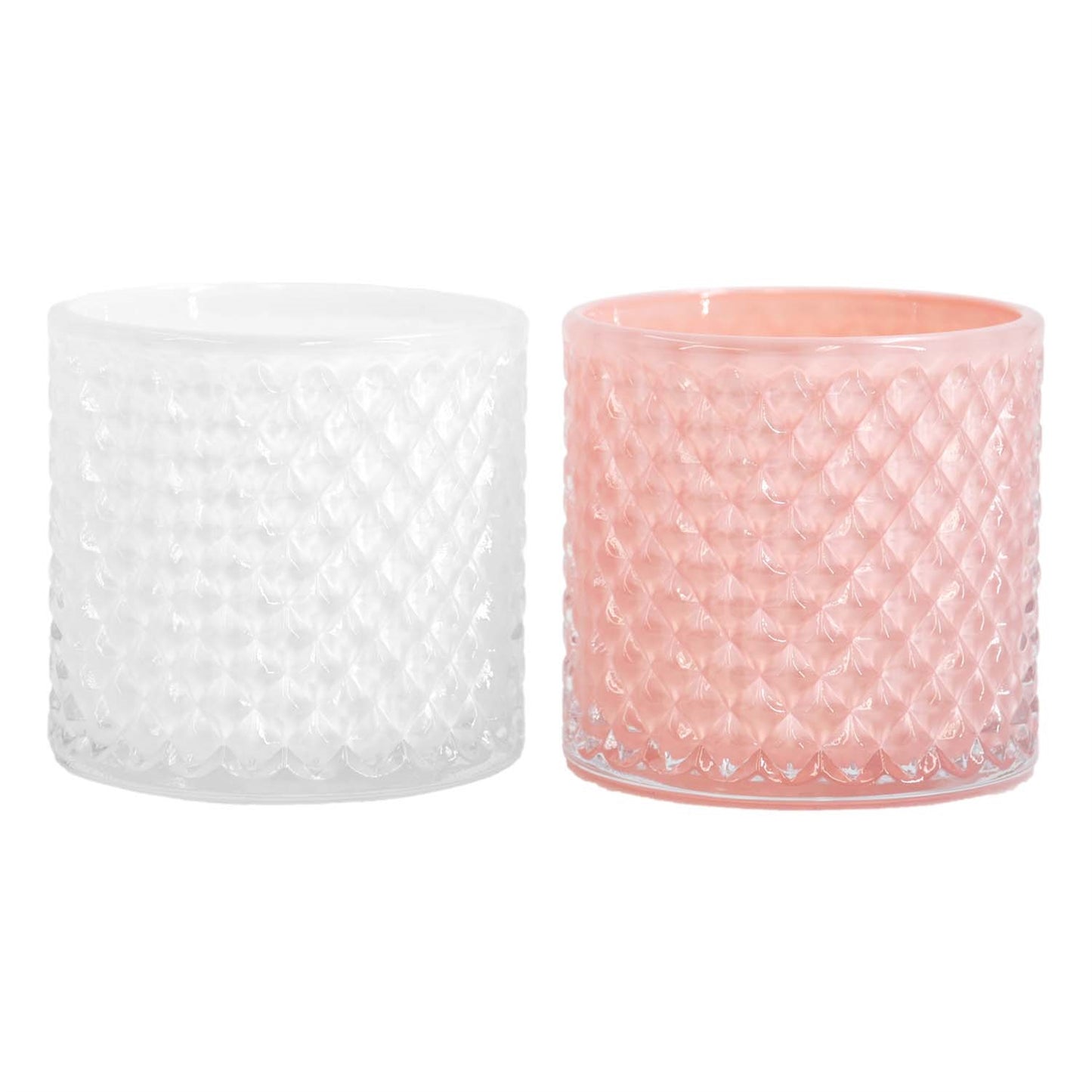 2 Assorted Pink and White Little Glass Jar