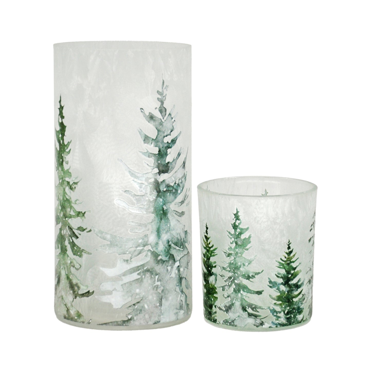 Set of 2 Woodland Pines Glass Jars