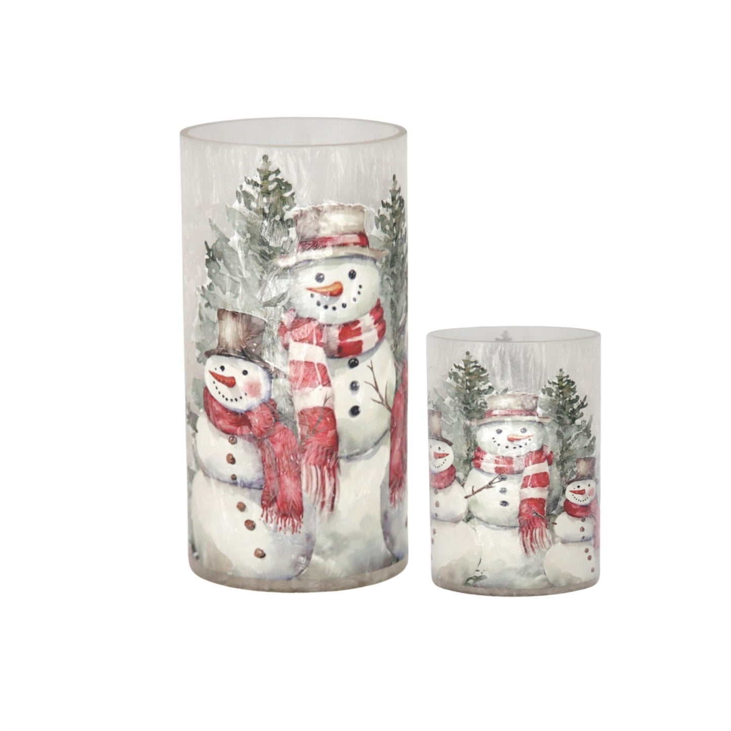 Set of 2 Snowman Family Glass Jars