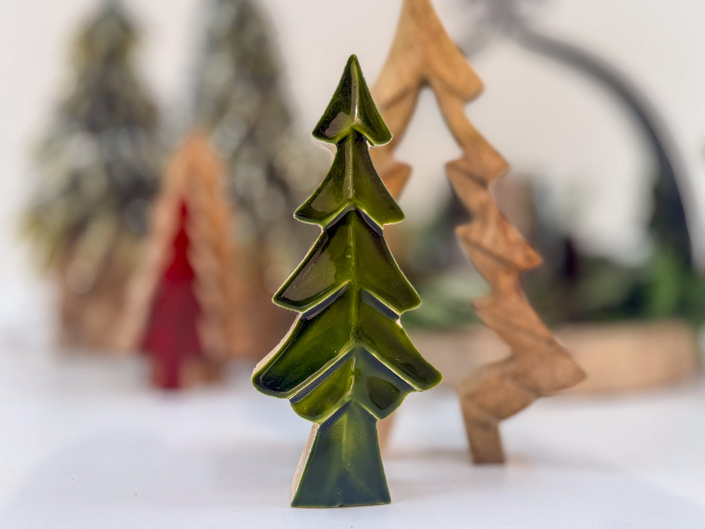 3D Wood and Green Enamel Tree 6"