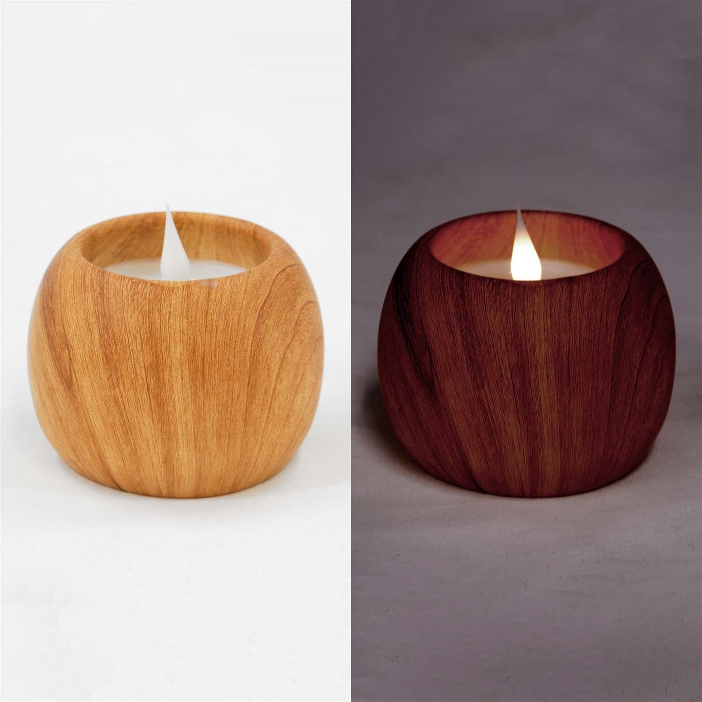 Round Wood-Look LED Jar Candle