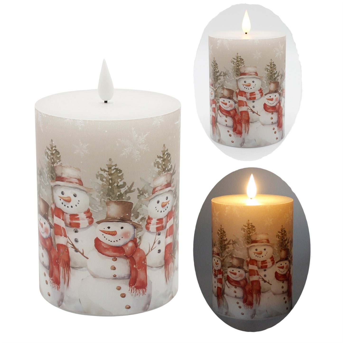 Snowman Family LED Pillar