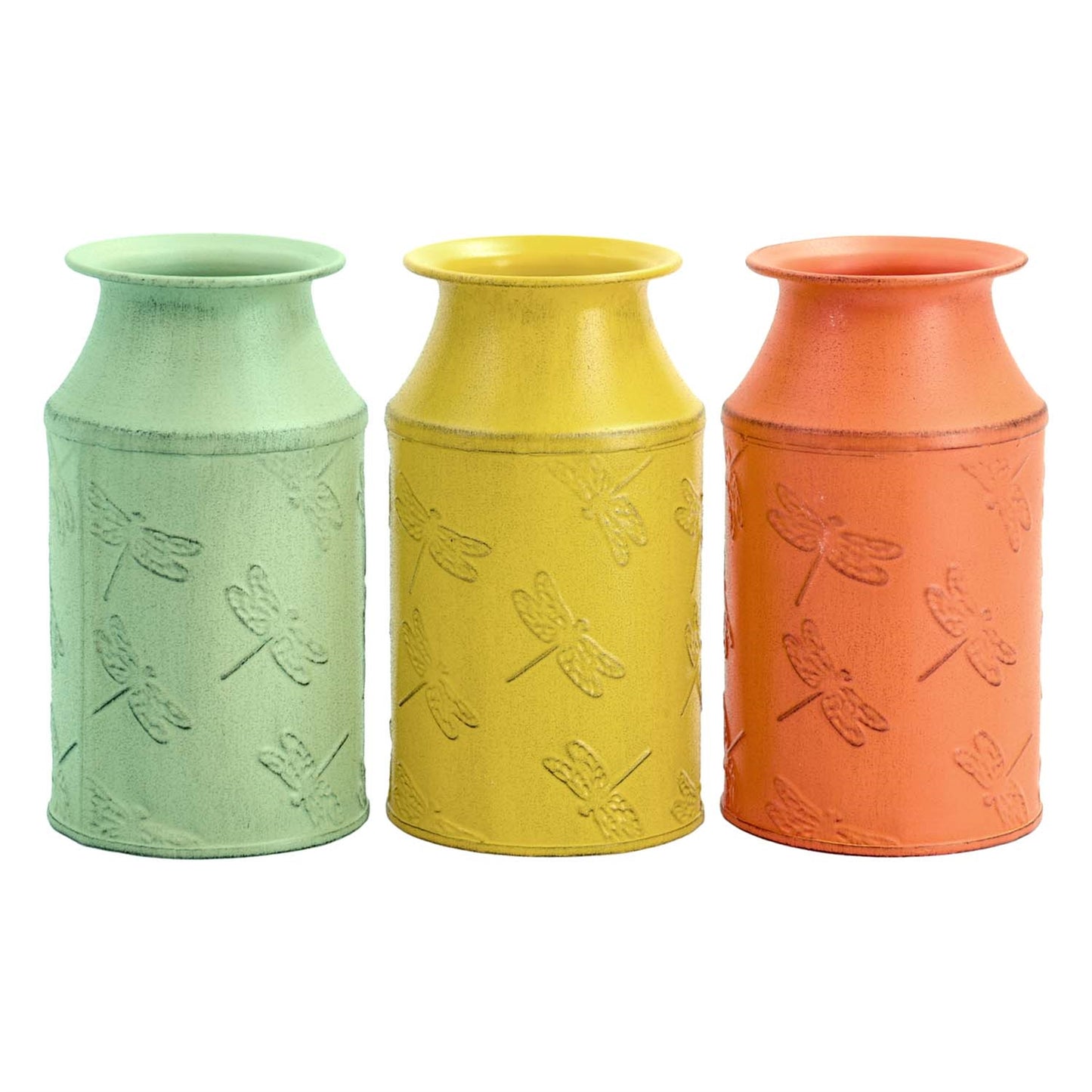 3 Assorted Orange, Yellow and Green Dragonfly Milk Jugs