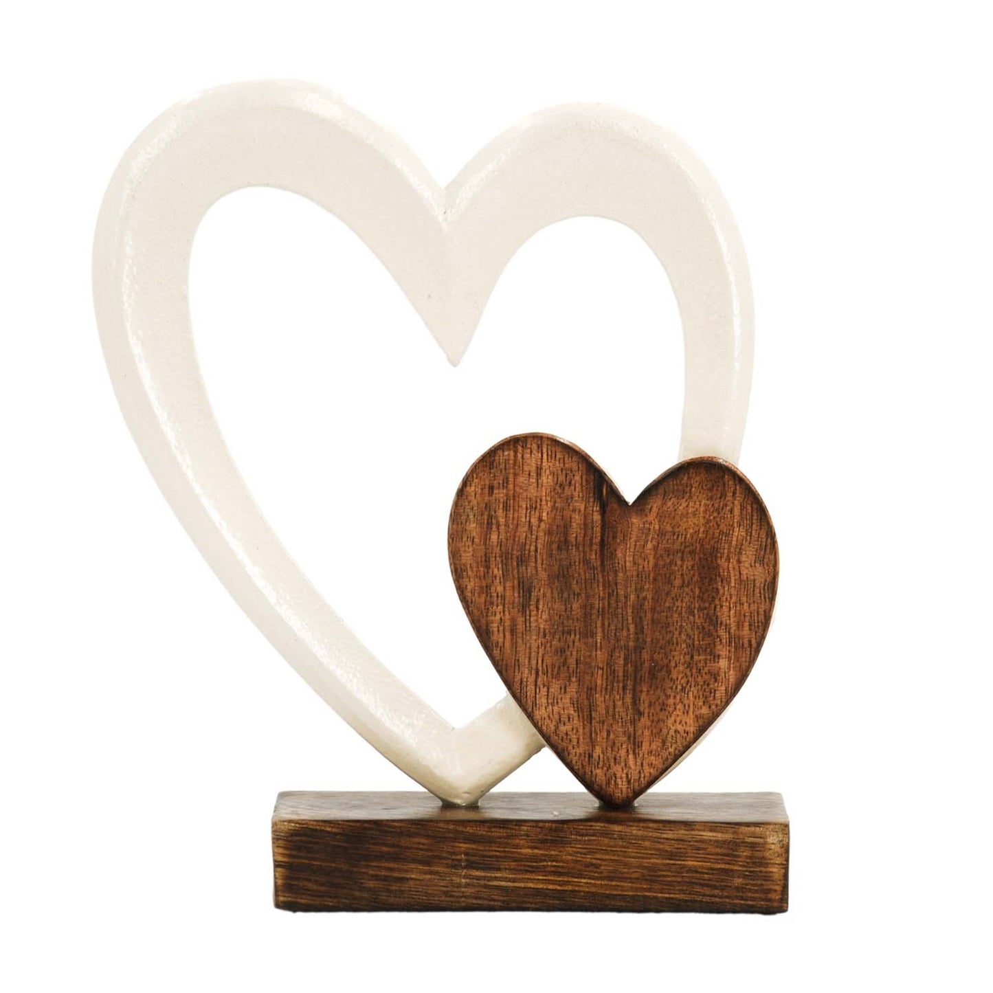Wood and White Metal Heart on Stand