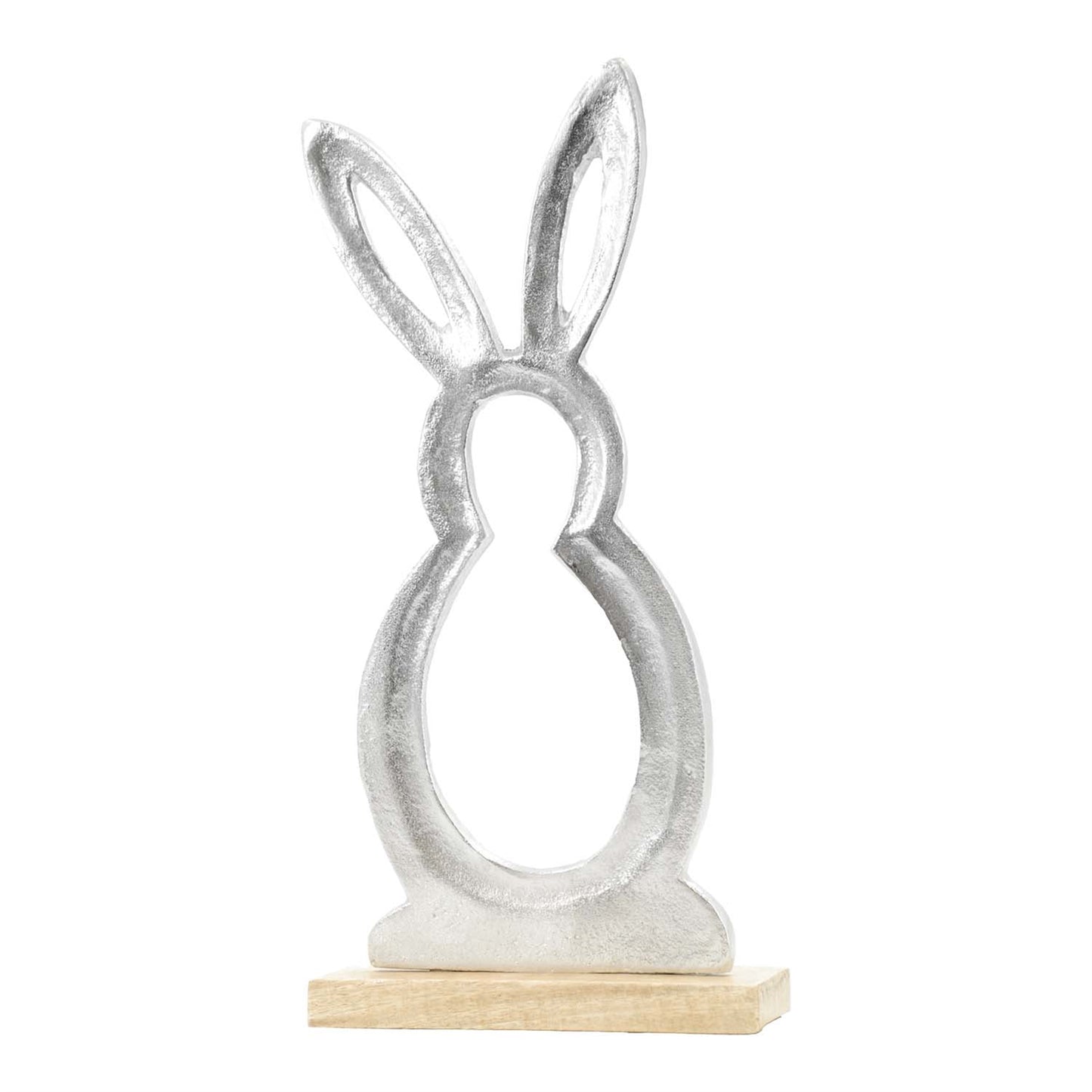 Cutout Silver Metal Bunny on Stand 16"