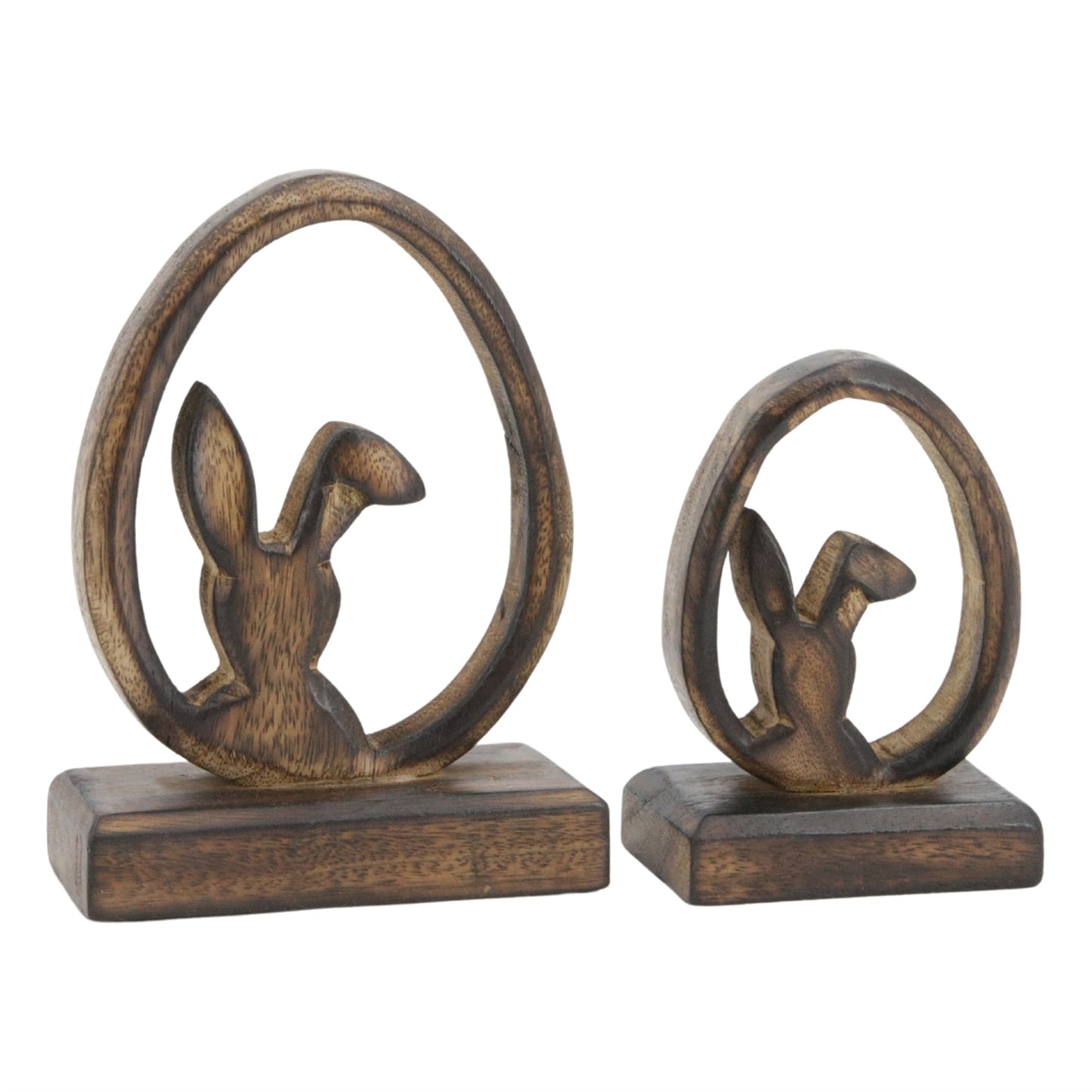 Set of 2 Dark Wood Bunny Head Egg Stands