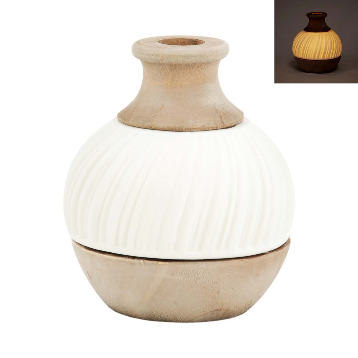 Natural and White Round 3 Layer Lighted Vase