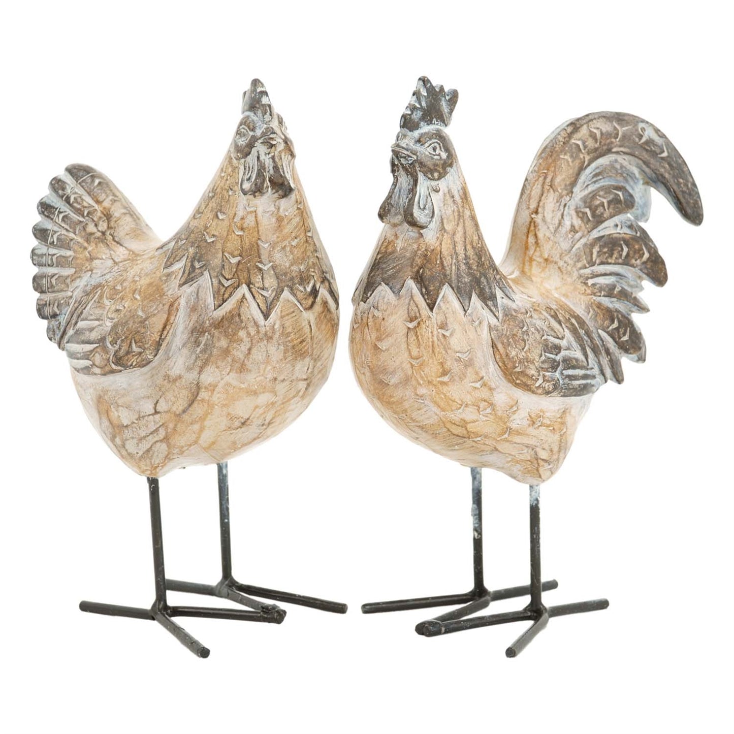 2 Assorted Resin Rooster and Hen