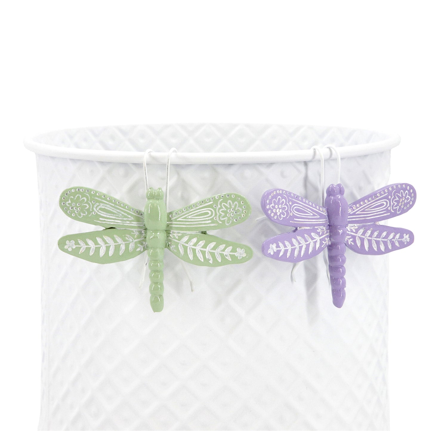 2 Assorted Green and Purple Dragonfly Pot Hangers