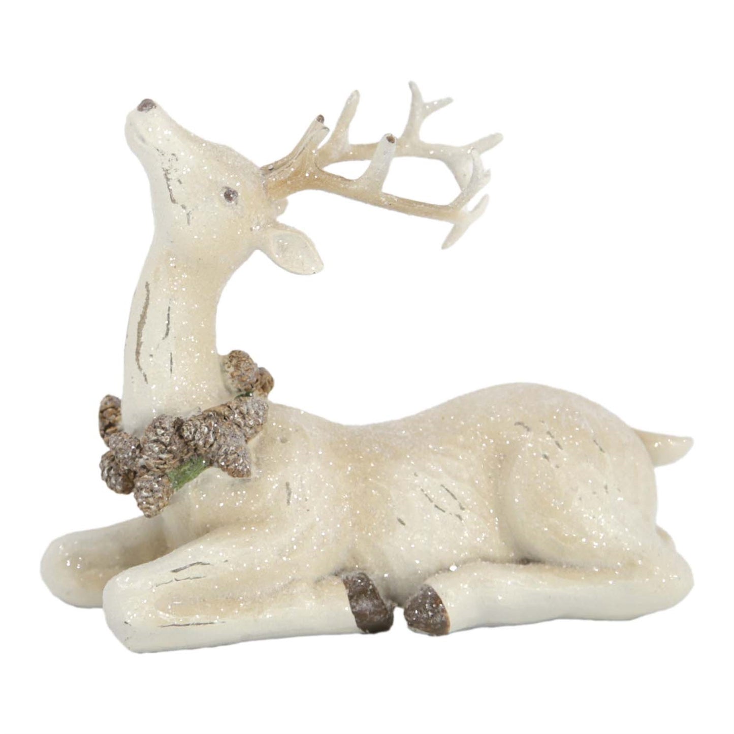 Laying Resin Deer with Neck Wreath