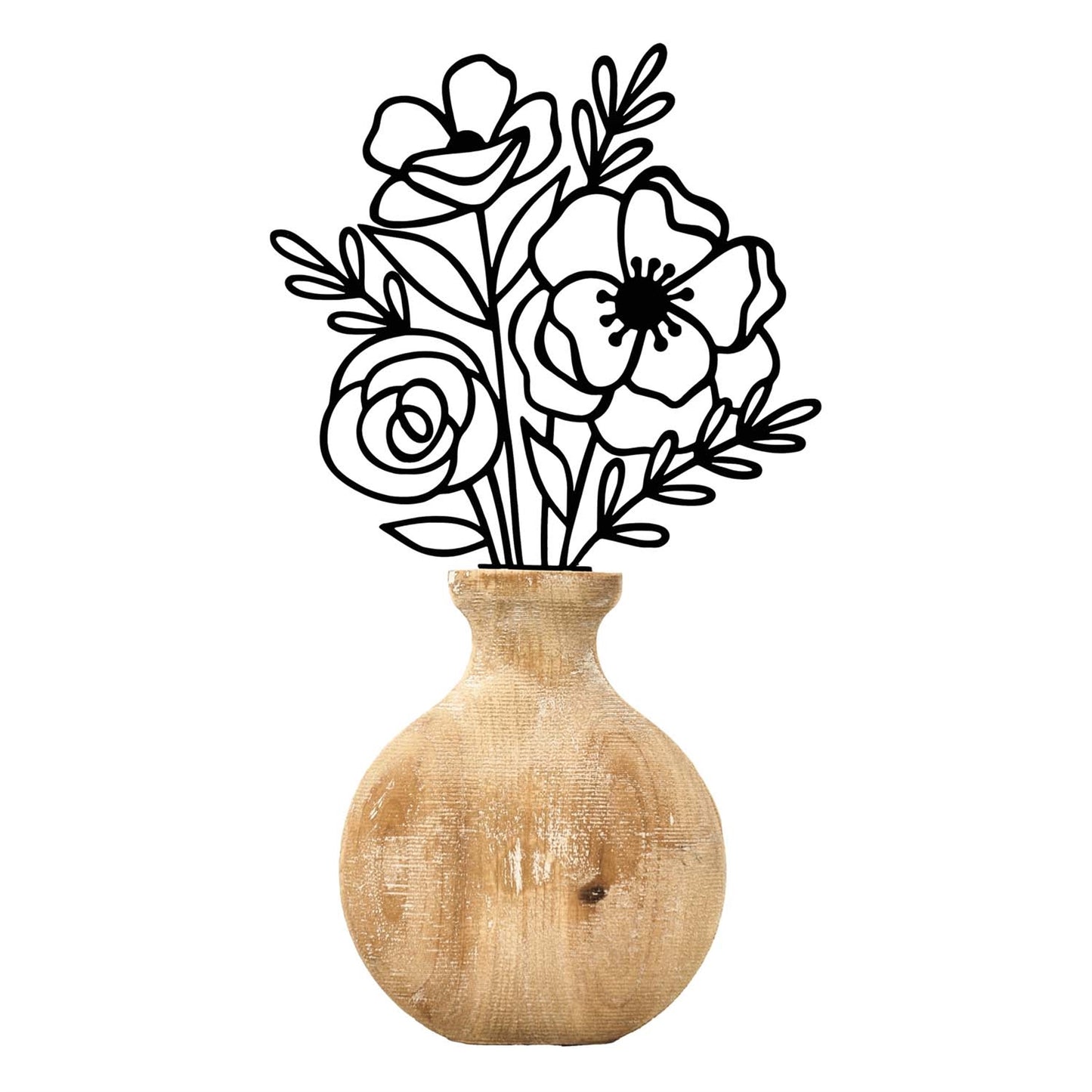 Wood Vase and Metal Flowers Hanger