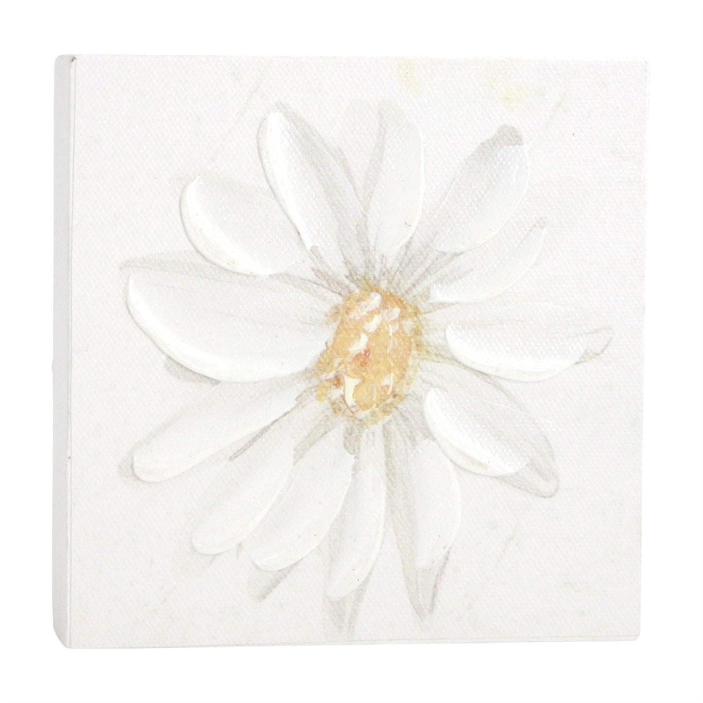 White flower with a gold center on a white background