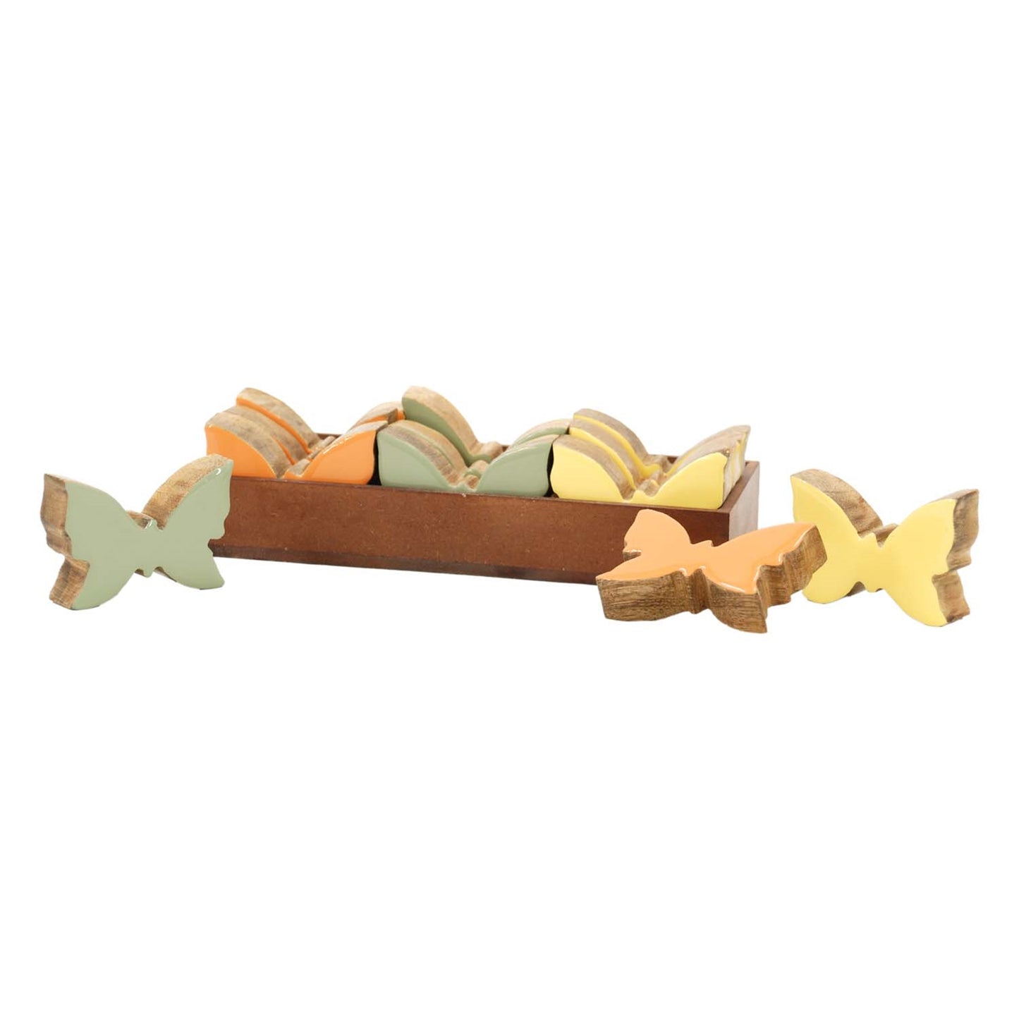 Set of 12 Green, Orange, and Yellow Wood Butterflies