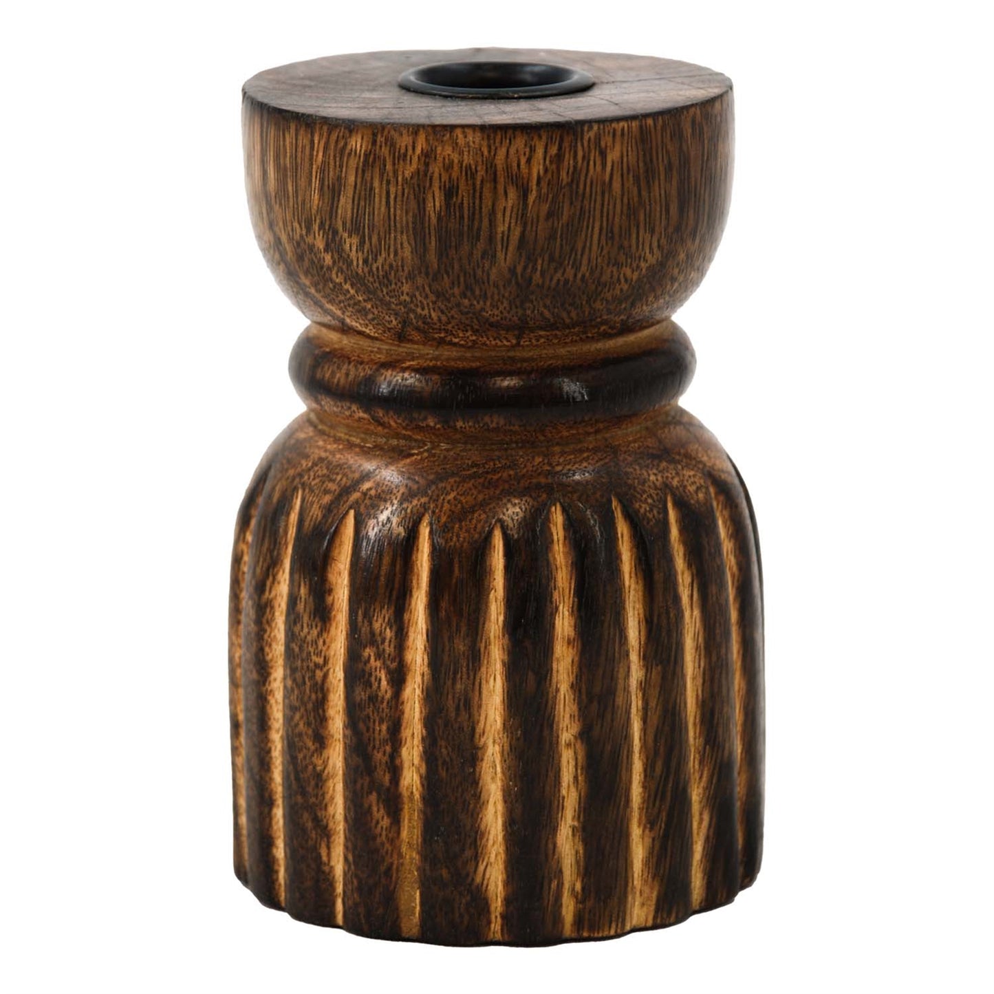 Dark Wood Carved Taper Holder