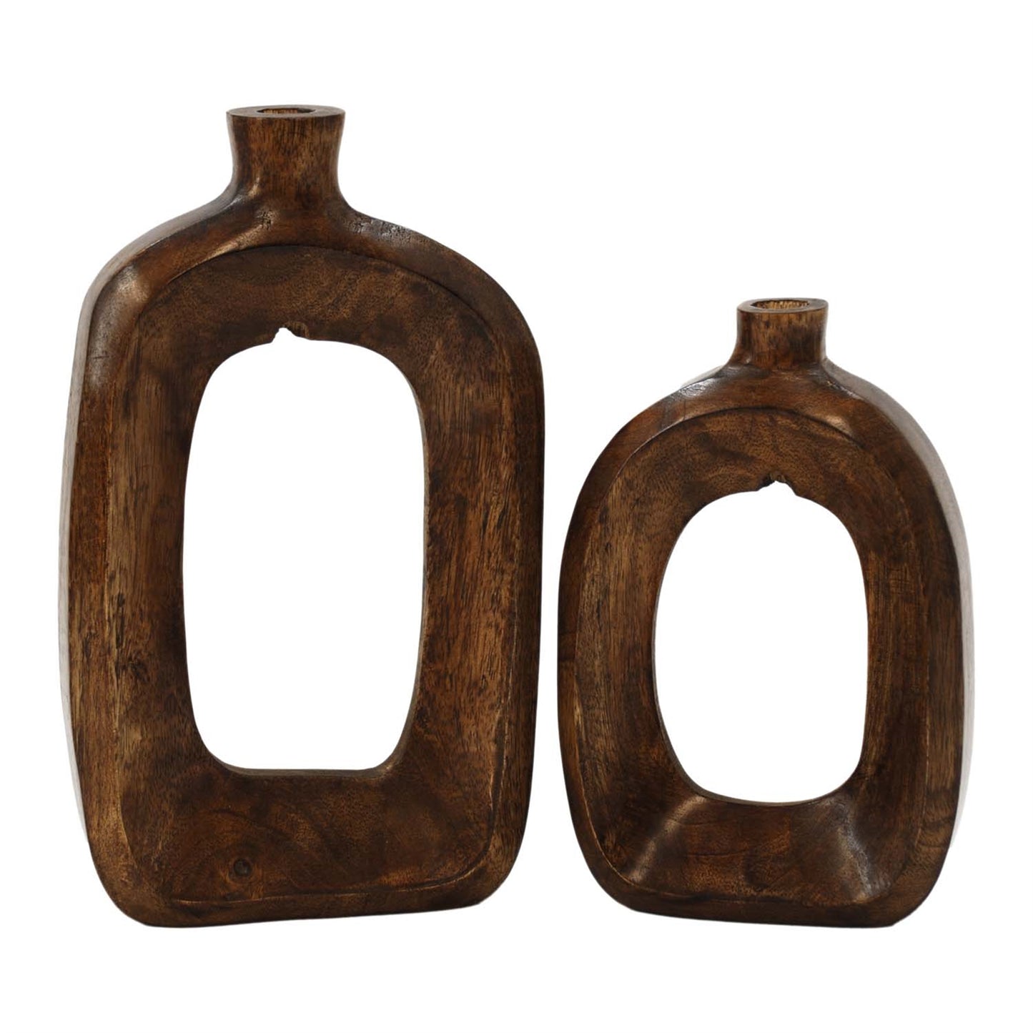 Set of 2 Open Wood Vases