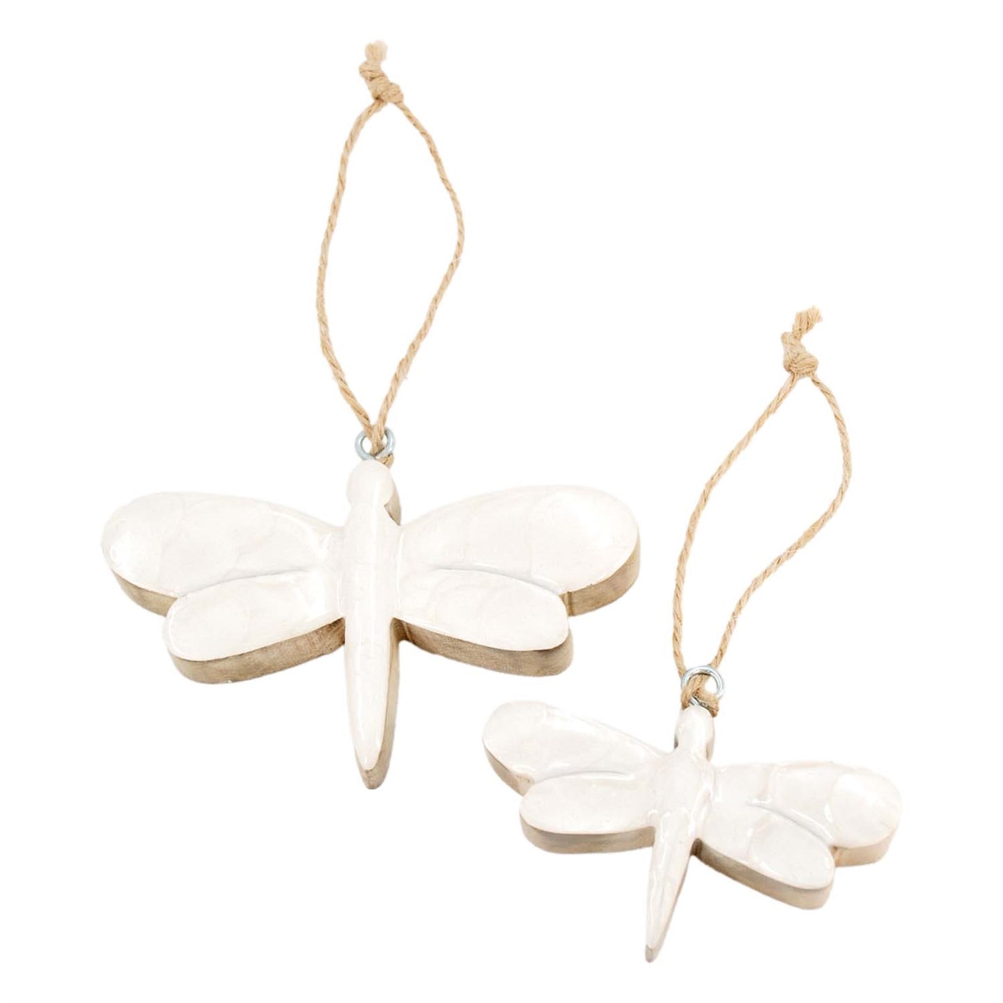 Set of 2 Scalloped Enamel White Dragonfly Hangers