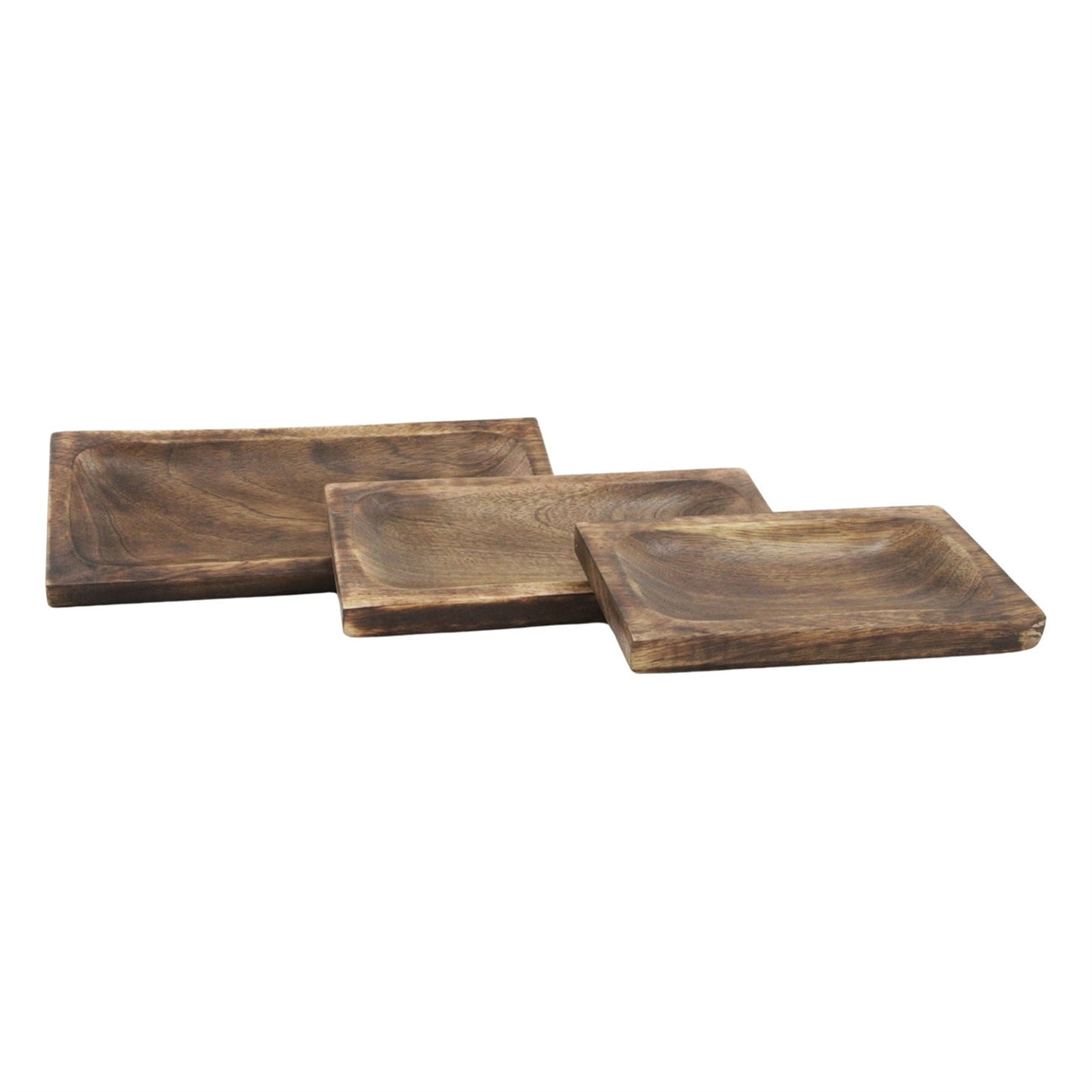 Set of 3 Dark Wood Rectangular Trays