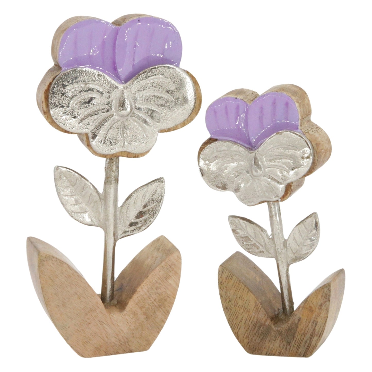 Set of 2 Violet Daisy Wood and Metal Flowers
