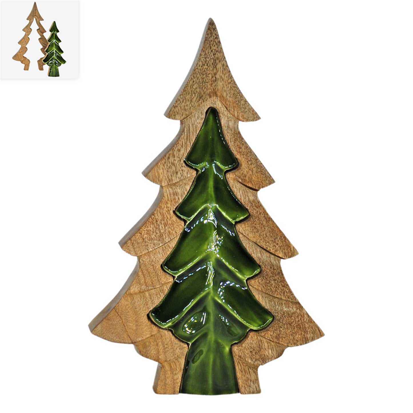 Large 3D Wood and Green Enamel Tree