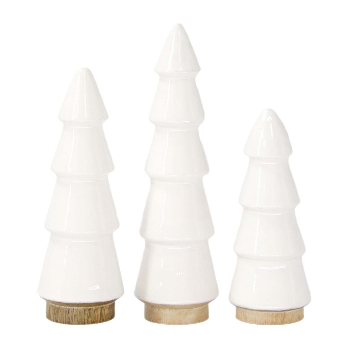 Set of 3 Wood/White Enamel Christmas Trees