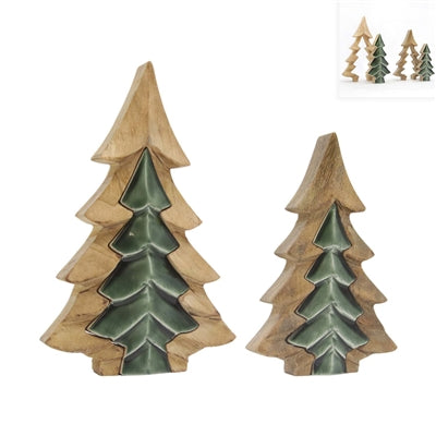 Set of 2 Enamel Puzzle Trees - Green