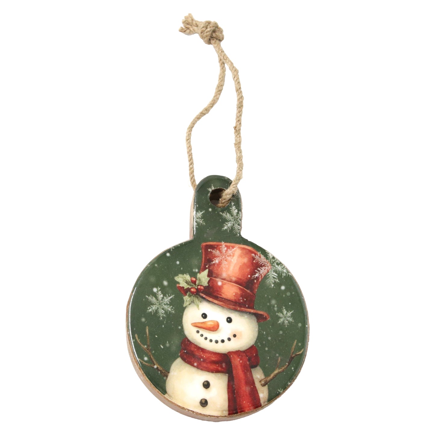 Crimson Pine Round Snowman Hanger