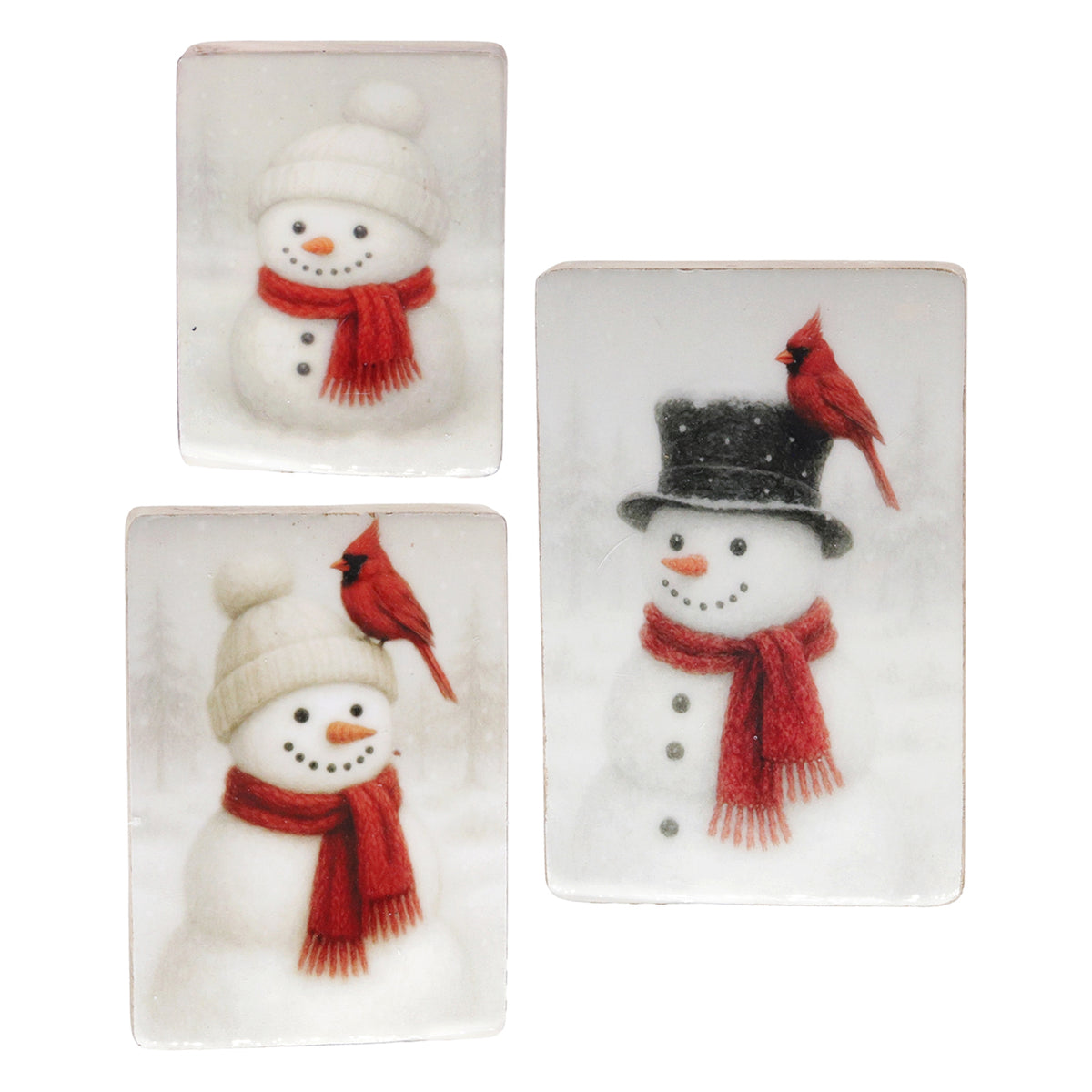 Set of 3 Cardinal Snowman Blocks
