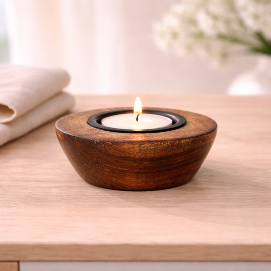 Dark Wood Half-Egg Candle Holder
