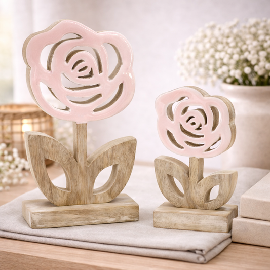Set of 2 Wood and Enamel Roses