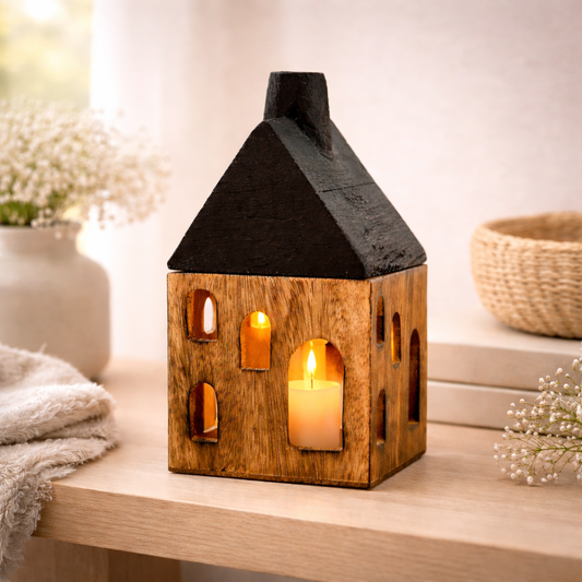 Wood House with Black Roof