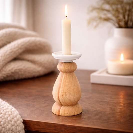 Wood Taper Holder with White Top