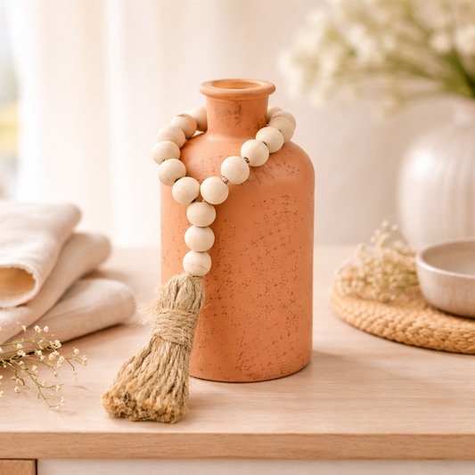 6.5" Apricot Glass Jar with Beads