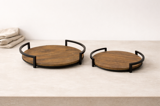Set/2 Round Wood Trays
