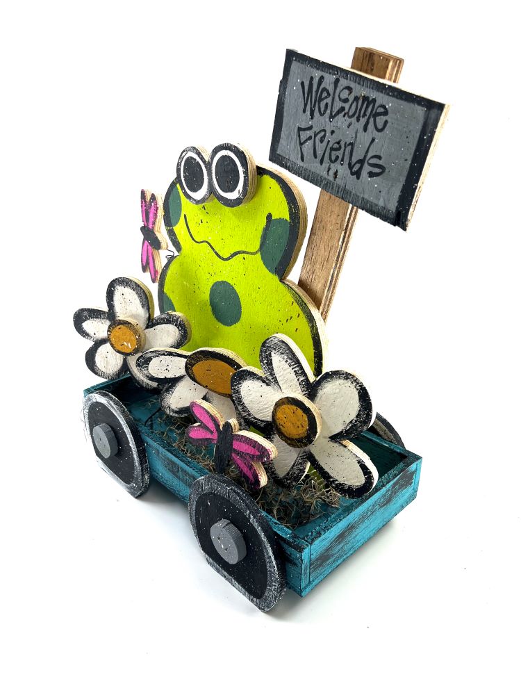 Frog with Flowers in Wagon