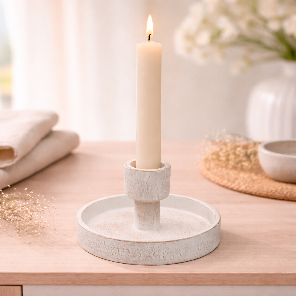 Wide Bottom White Taper Holder