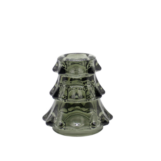 Small Green Glass Tree Taper Holder