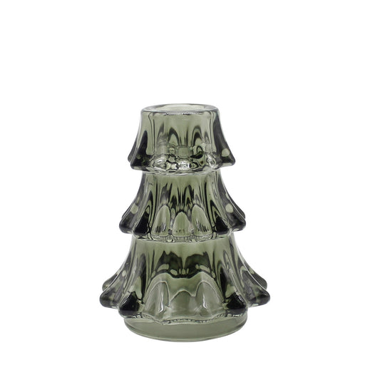 Medium Green Glass Tree Taper Holder