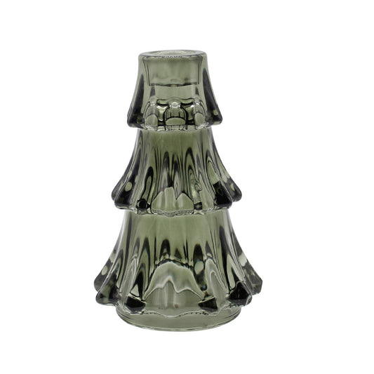 Large Green Glass Tree Taper Holder