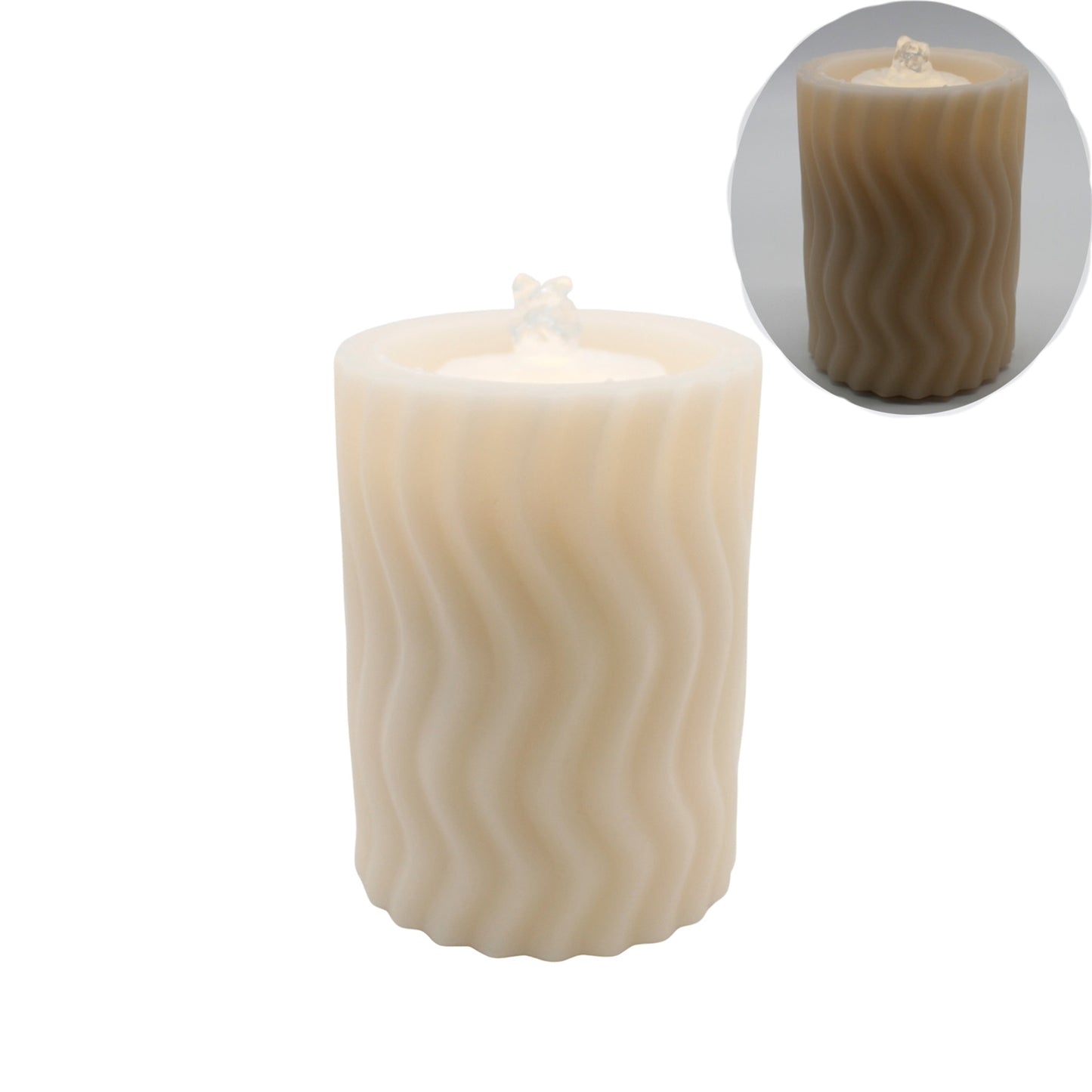Small Wavy Cream LED Water Fountain Candle