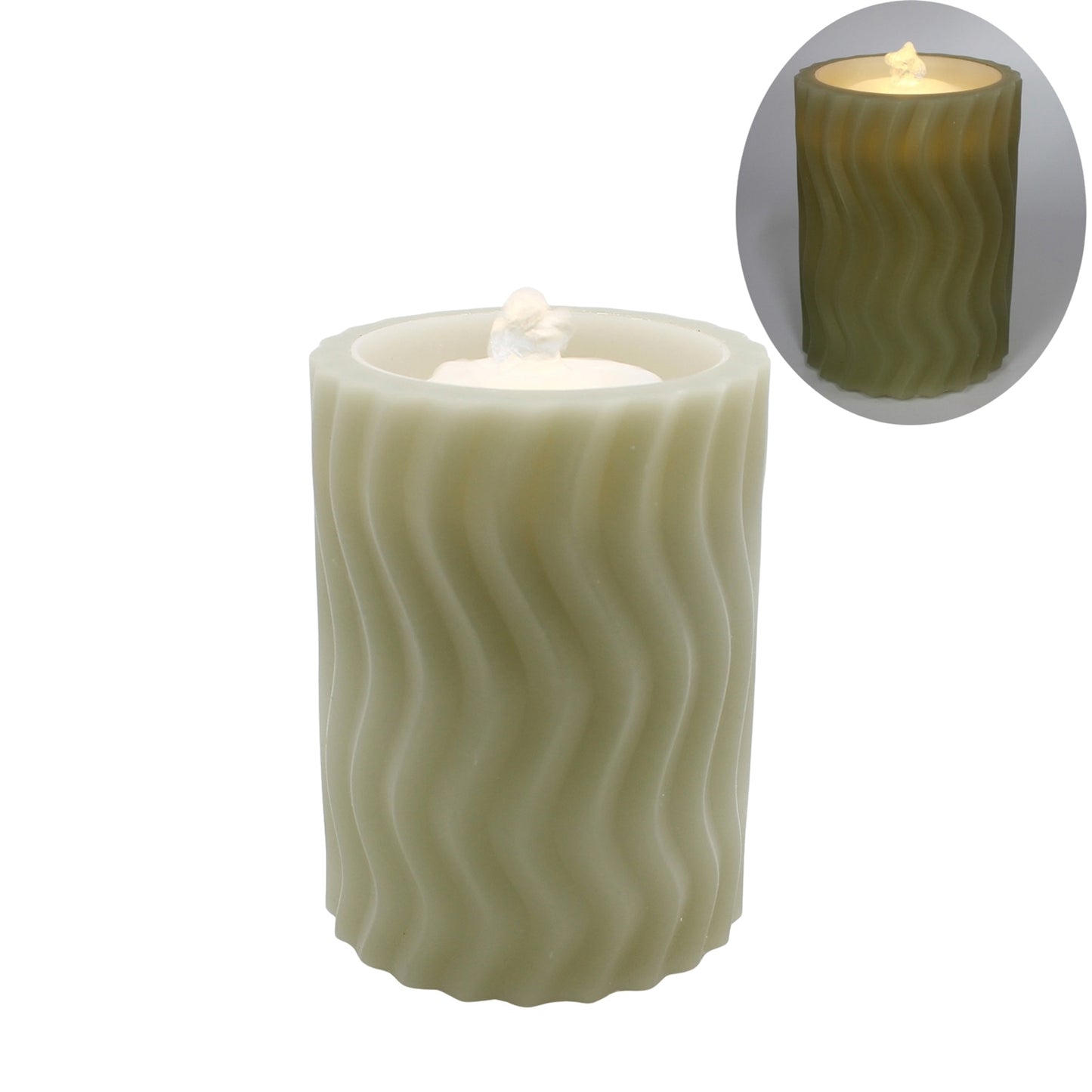 Small Wavy Green LED Water Fountain Candle