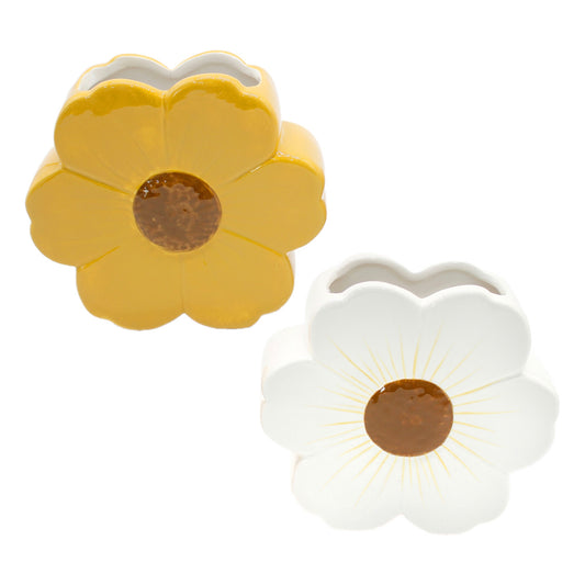 2 Assorted White and Yellow Daisy Planters