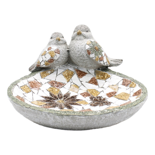 Flower Mosaic Resin Birds with Bath