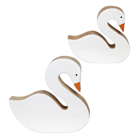 Set of 2 Wood and Enamel Swans