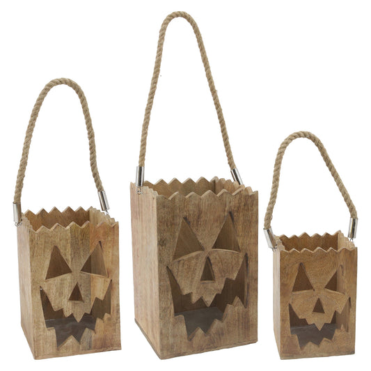 Set of 3 Wood Jack-O-Lanterns