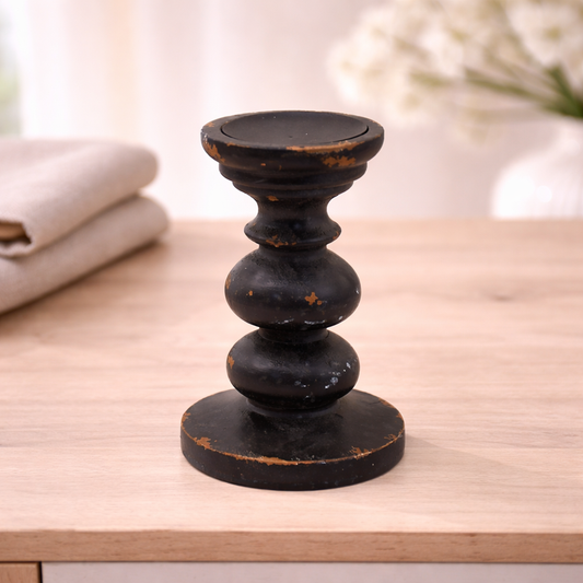 7.5" Black Wood Tall Pillar Holder