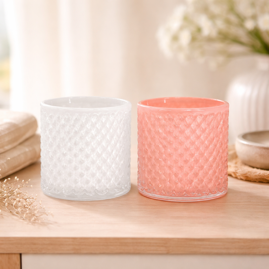 2 Assorted Pink and White Little Glass Jar